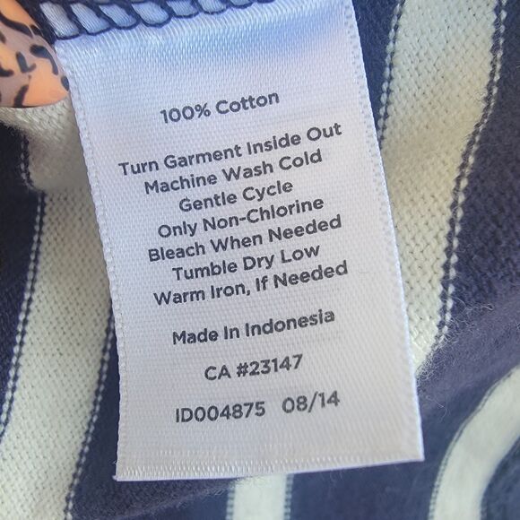 Talbots Navy/White Cotton Striped Knit Moto Jacket Zip Nautical Travel Sz L - Picture 5 of 5